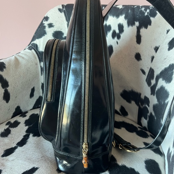 ❣️❣️HOST PICK❣️❣️Auth GUCCI 003-2113 Bamboo Blk Patent Single Shldr Backpack - Picture 5 of 16